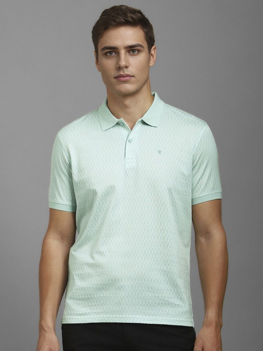

Louis Philippe Men Self Design Polo Collar Cotton T-shirt, Blue