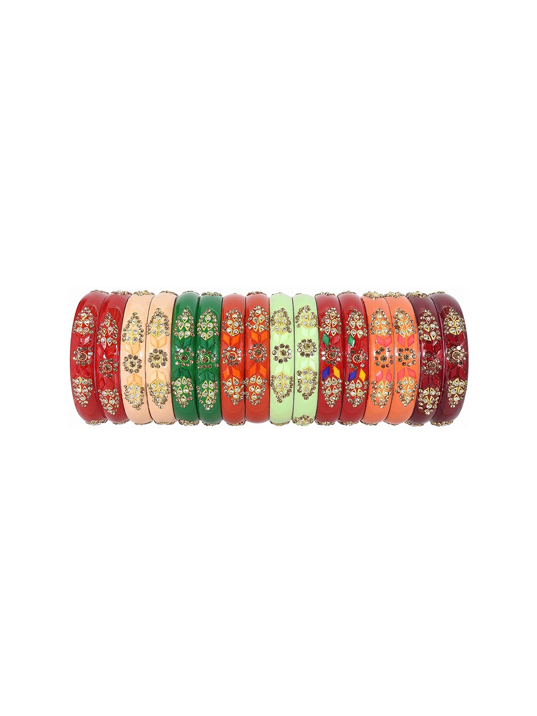 

ZULKA Set of 16 Women Acrylic Zircon Gemstone Studded Kada Bangles, Multi