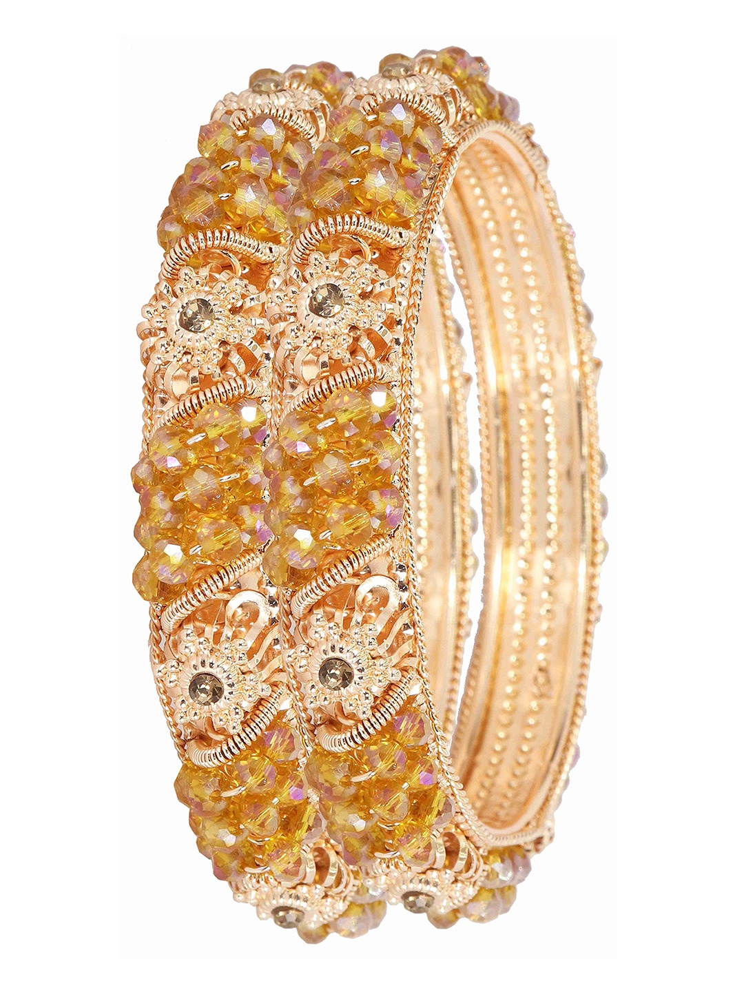 

ZULKA Set of 2 Zircon Gemstone Beads Kada Bangles, Gold