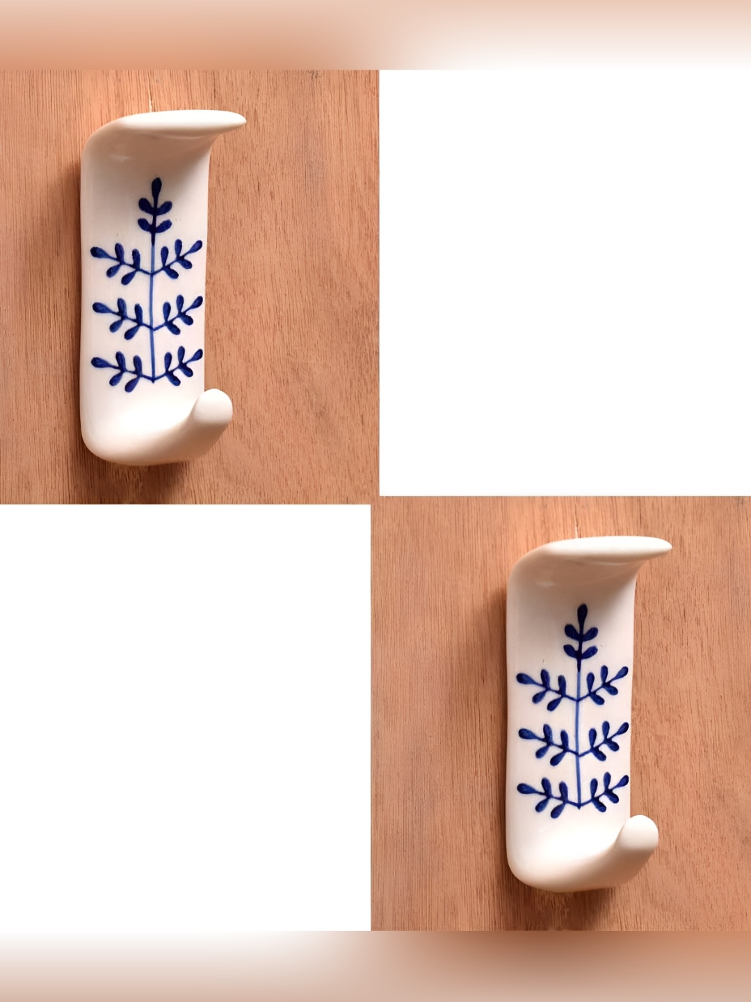 

IndianShelf White & Blue 2 Pcs Floral Printed Ceramic Wall Hooks