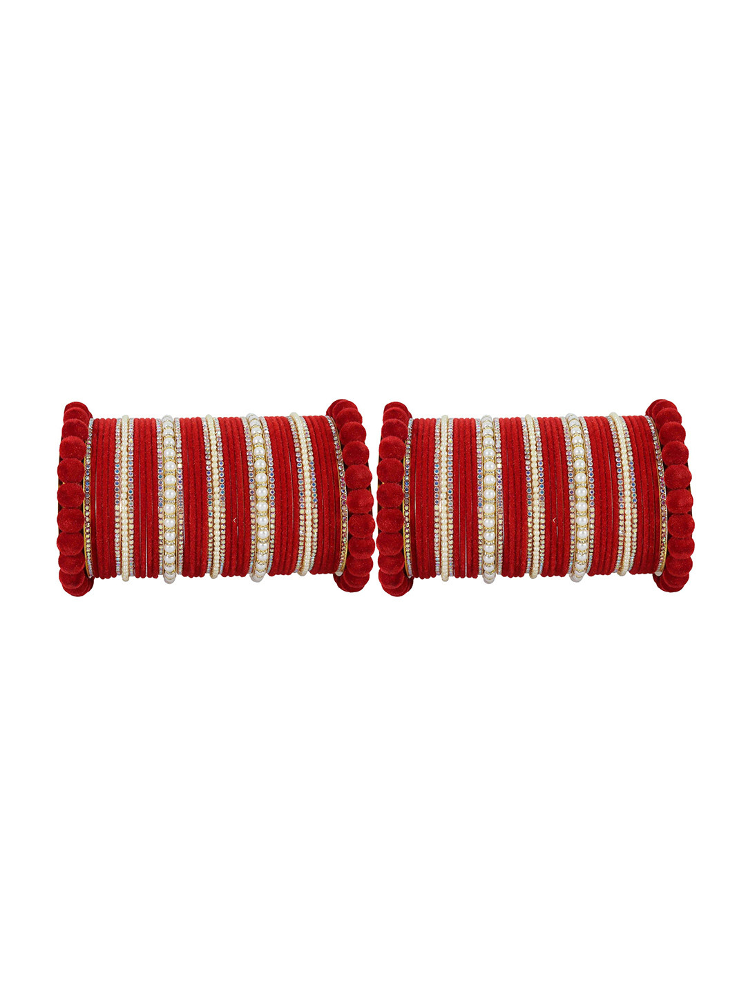 

ZULKA Set of 26 Metal Zircon Gemstone Latkan Bangle, Red