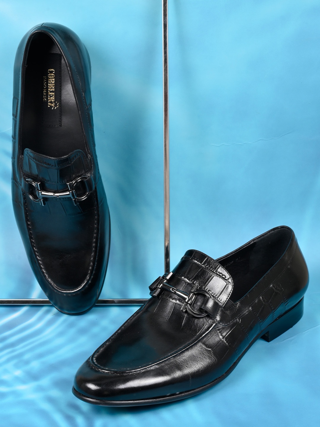 

Cobblerz Men Printed Leather Loafers, Black