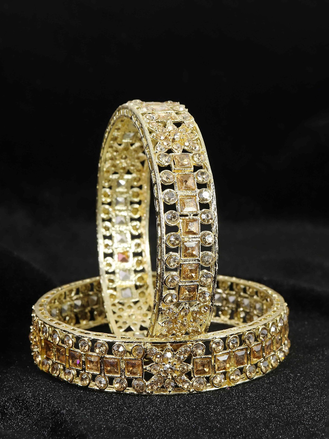 

ZULKA Set Of 2 Gold Plated American Diamond Stone Studded Kada Bangles