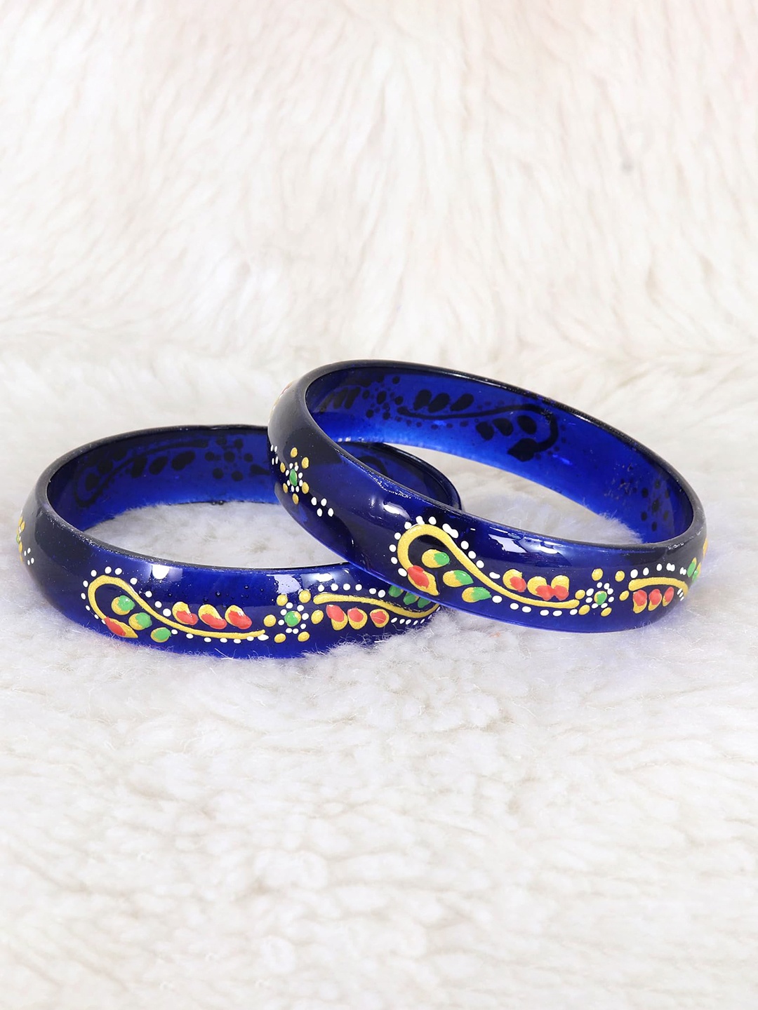 

ZULKA Set of 2 Polka Dots Glass Kada, Blue