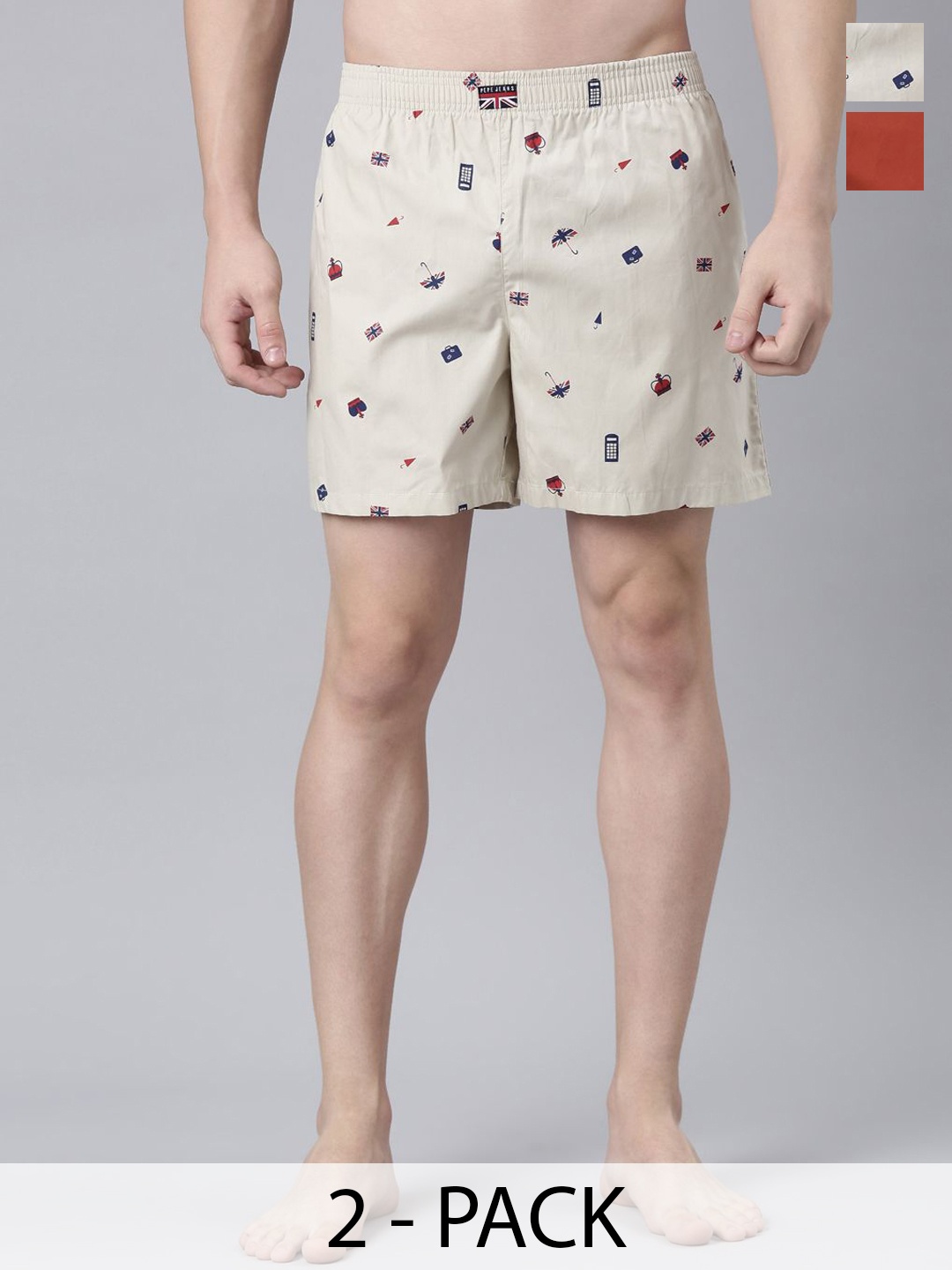 

Pepe Jeans Men Pack of 2 Printed Cotton Boxers, Brown