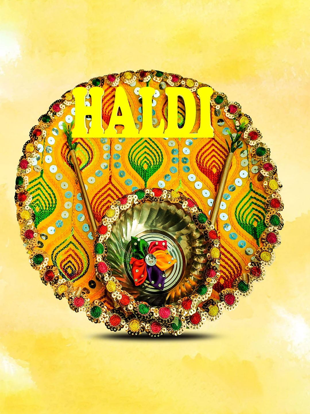 

ME & YOU Yellow Embroidered Metal Haldi Thali Set