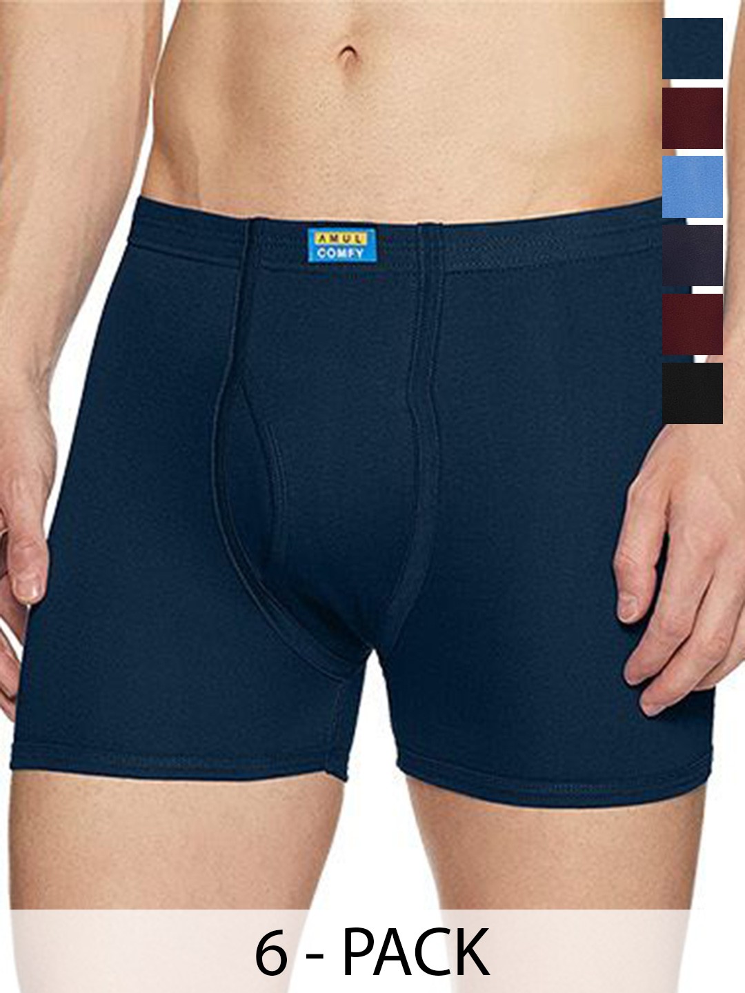 

AMUL COMFY Pack Of 6 Assorted Short Trunks Comfy-Plain-Trunk-IE-6-90