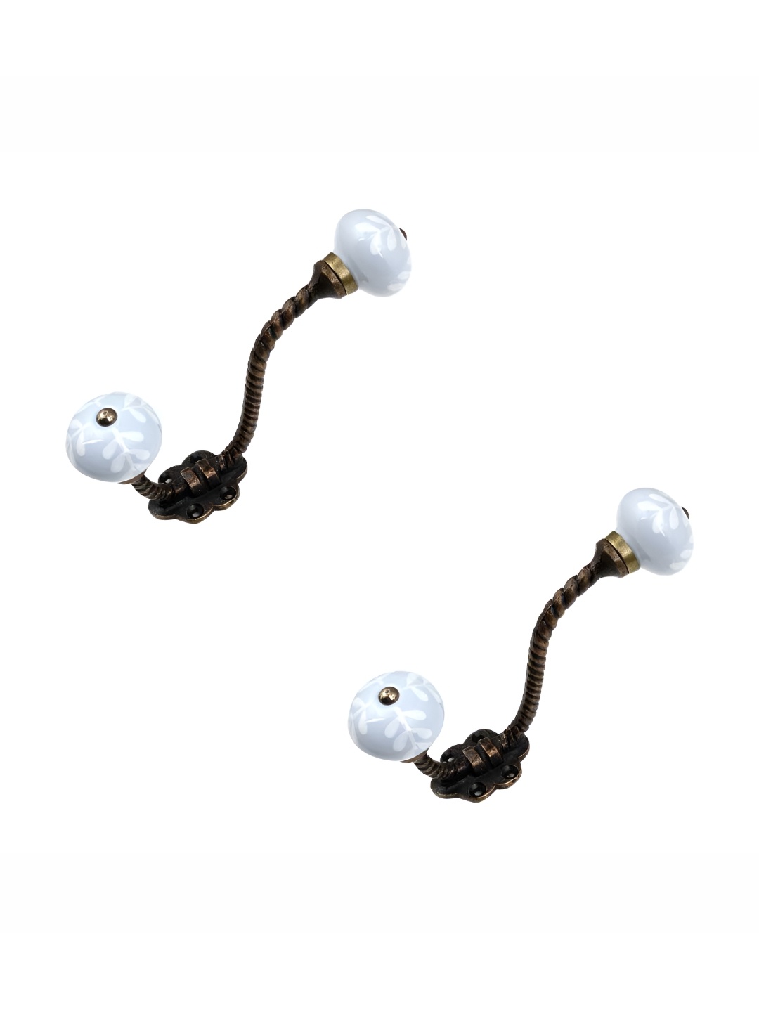 

IndianShelf White & Grey 2 Pieces Floral Printed Ceramic Wall Hooks