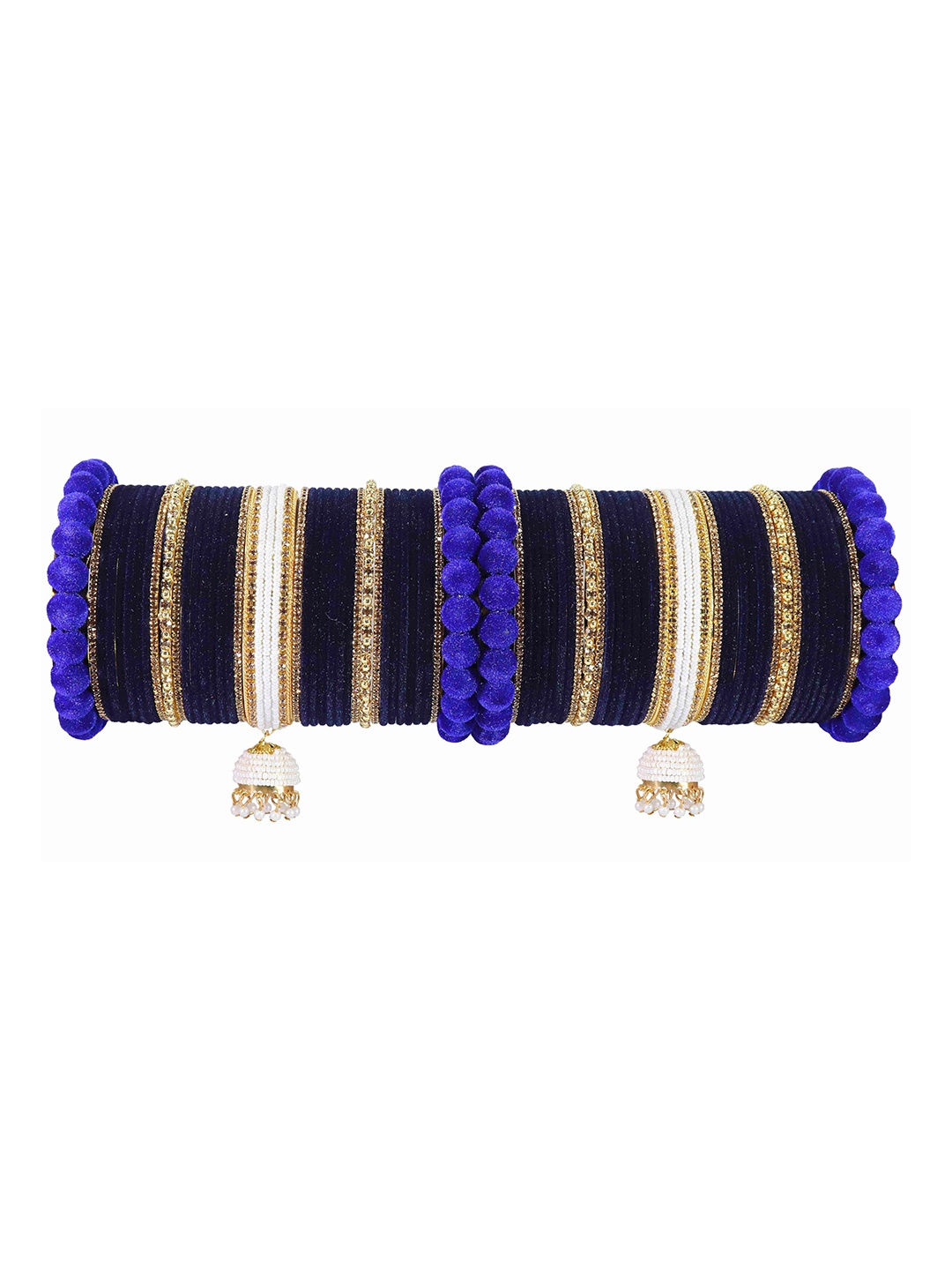 

ZULKA Set of 70 Artificial Stones and Beads Studded Latkan Bangles, Blue