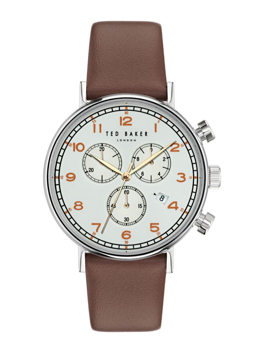 

Ted Baker TB TIMELESS Men Brass Dial & Leather Straps Analogue Watch BKPBAF301, Silver