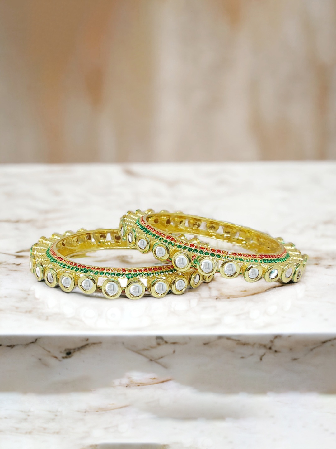 

CHRISHAN Set Of 2 Gold Plated Stones Studded Bangles