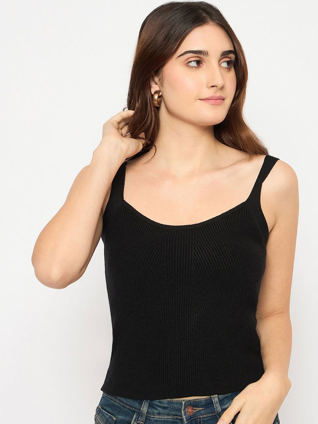 

Madame Women Ribbed Scoop Neck Pullover Sweater, Black