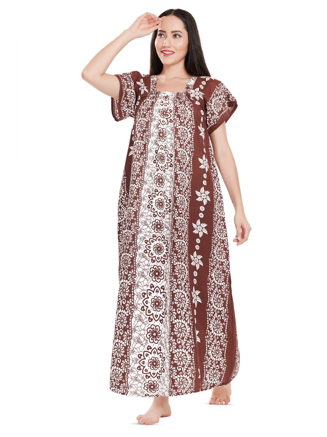 

Zionity Printed Maxi Nightdress, Brown
