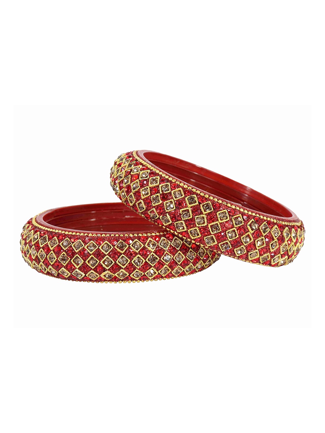 

ZULKA Set Of 2 Stone-Studded & Beaded Bangles, Gold