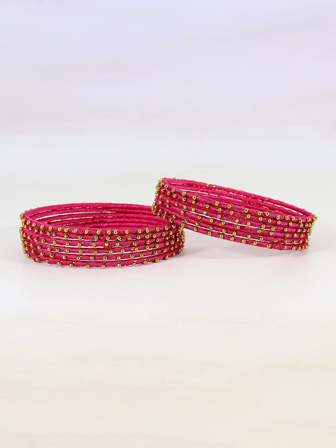 

ZULKA Set of 12 Metal with Silk thread Ball stone Bangle, Magenta