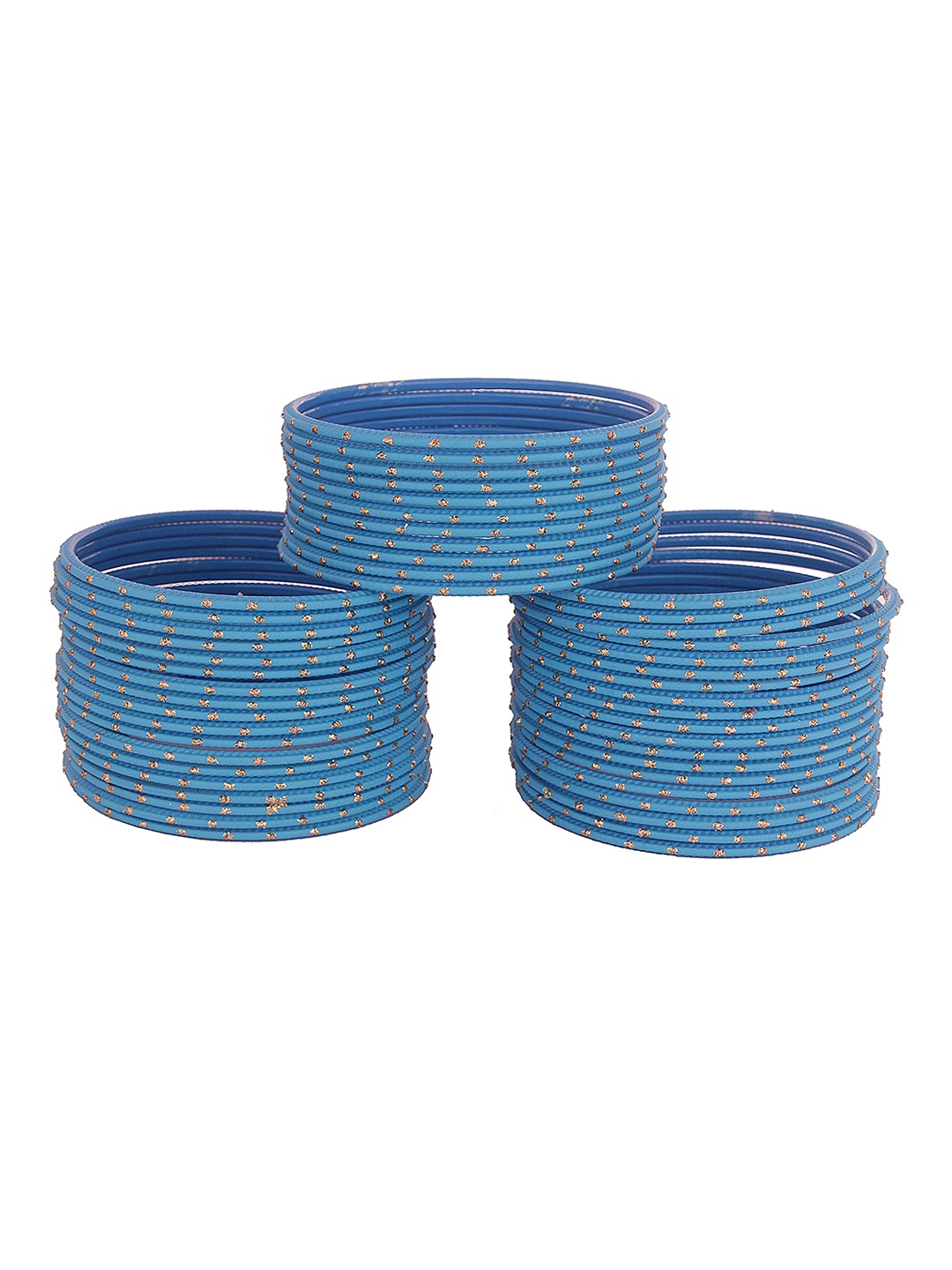 

Set of 48 Traditional Plain Metal with Polka Dots Bangles, Blue
