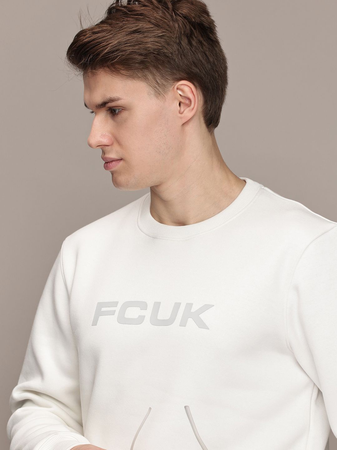 

FCUK Men Round Neck Anti Odour Pullover Sweatshirt, White
