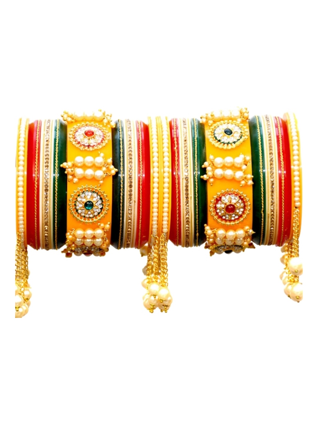 

Align Set Of 2 Gold Plated Stones Studded & Beaded Chuda Bangles