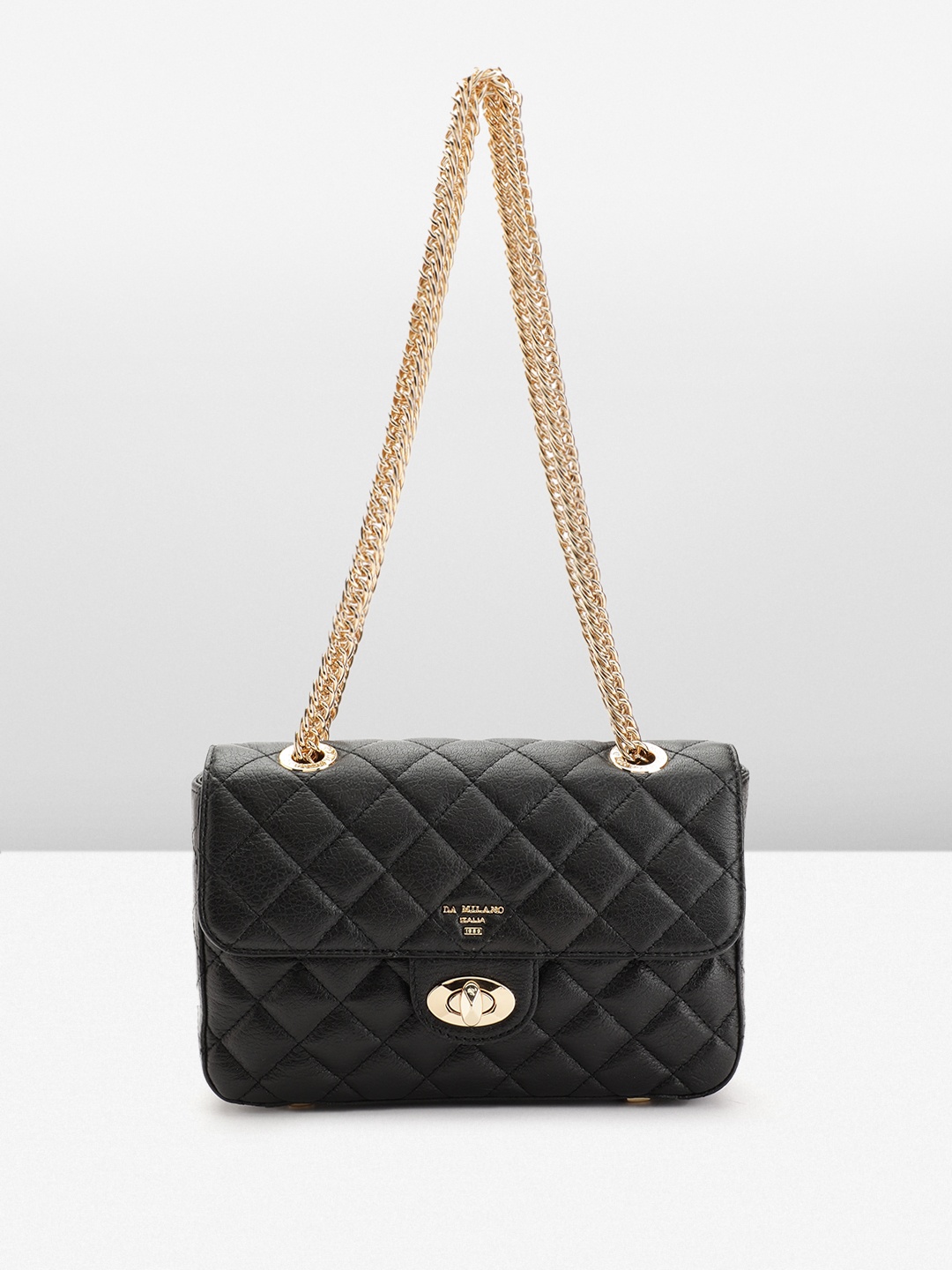 

Da Milano Leather Structured Quilted Shoulder Bag, Black