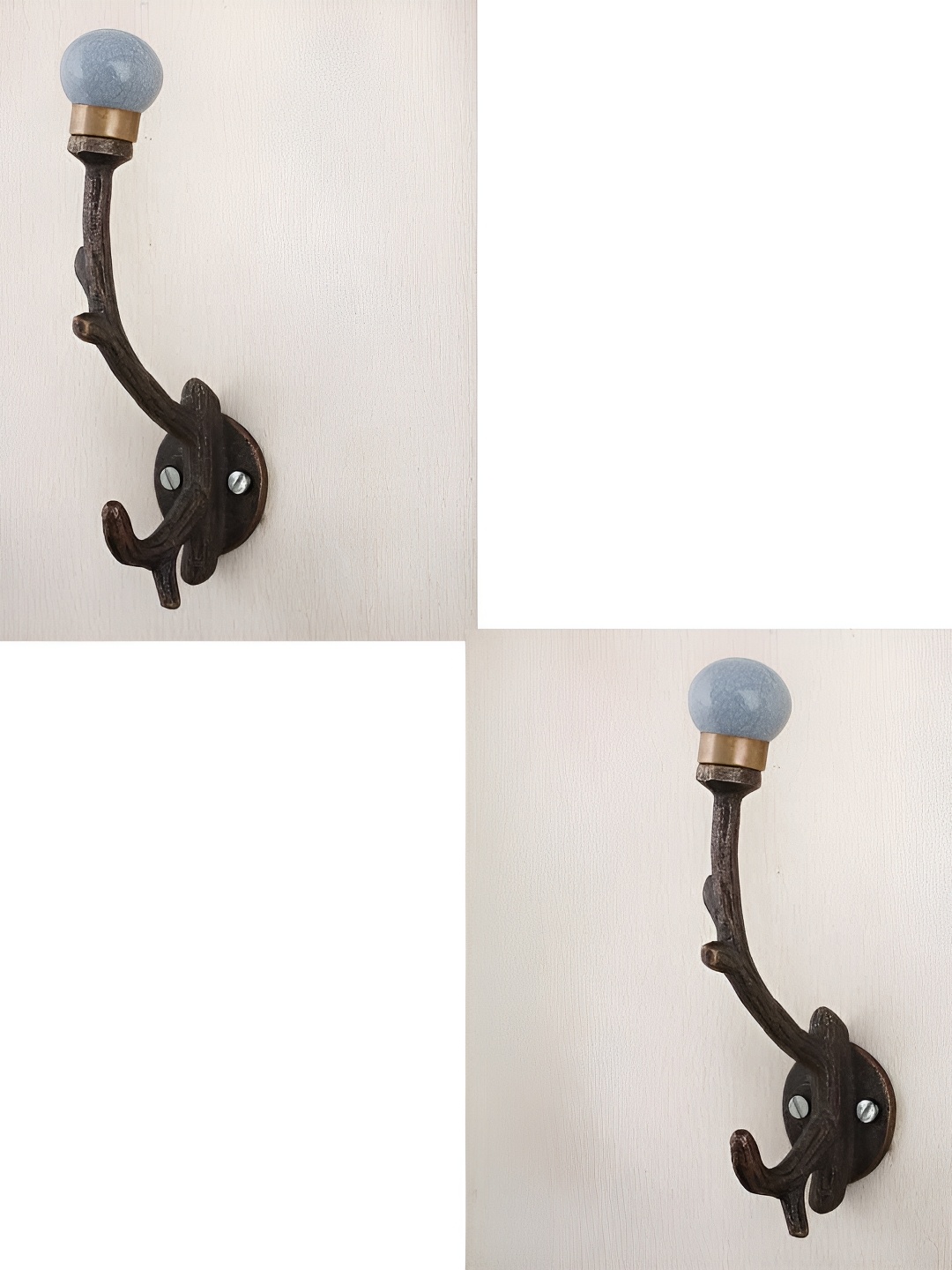 

IndianShelf Grey & Brown 2 Pieces Ceramic Crackle Tree Wall Mounted Hooks Door Hanger