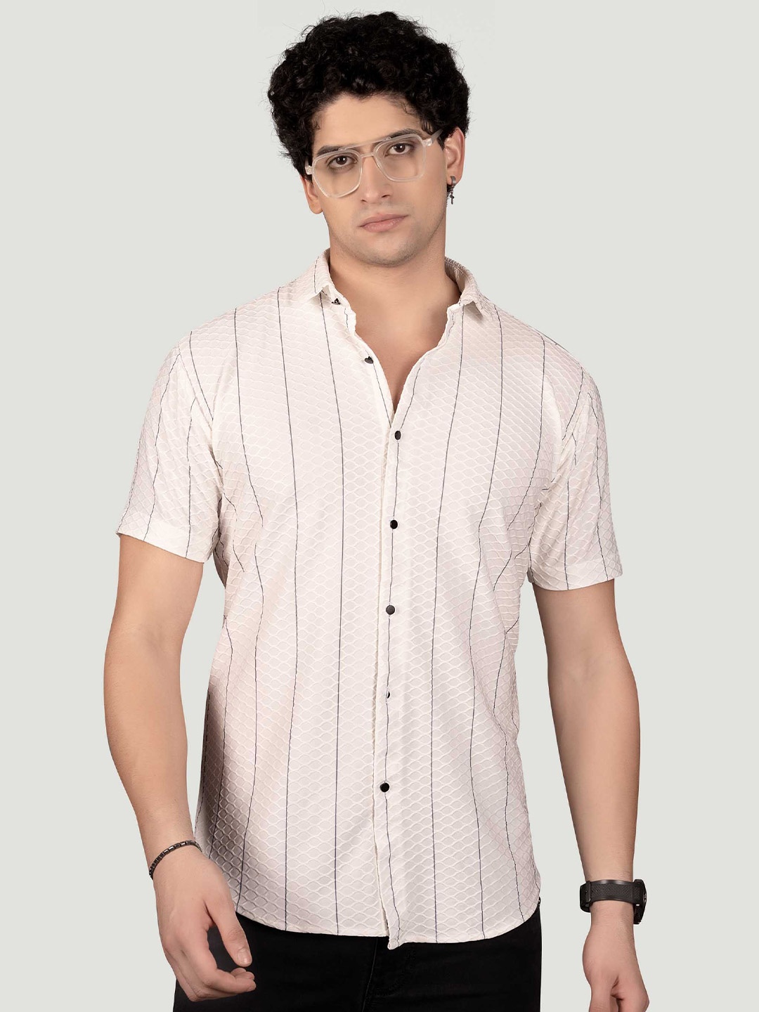 

ALMATY Men Comfort Slim Fit Striped Casual Shirt, Peach