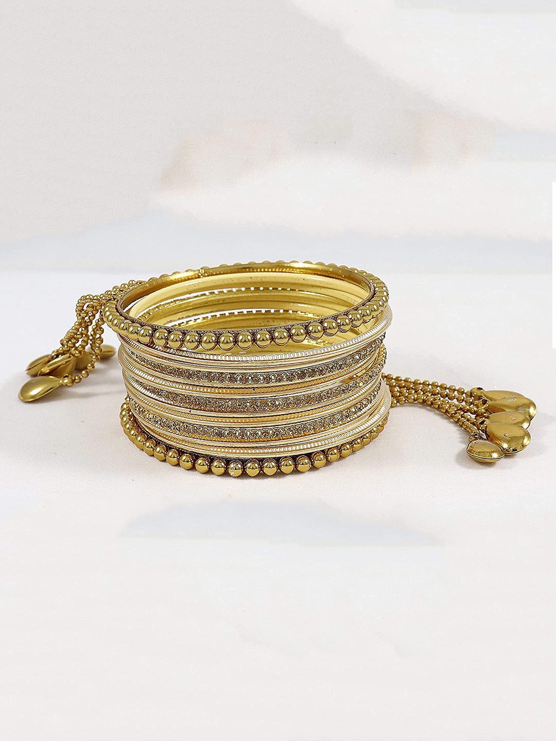 

ZULKA Set Of 26 Bangles Non-Precious Metal Zircon Gemstone Latkan Bangle, Multi