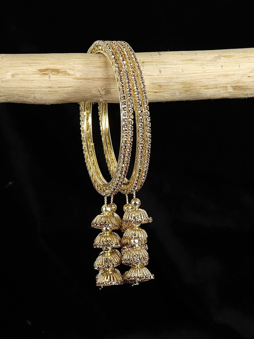 

ZULKA Set of 4 Designer Metal with Zircon Diamond Stone Latkan Bangles, Gold