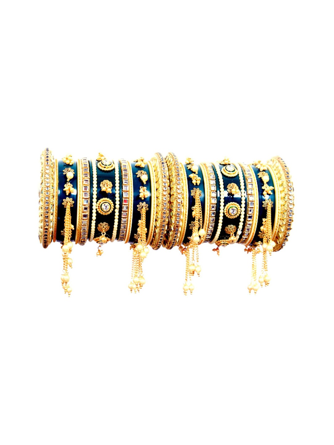 

Align Set Of 2 Gold-Plated Stone Studded & Beaded Chuda Bangles