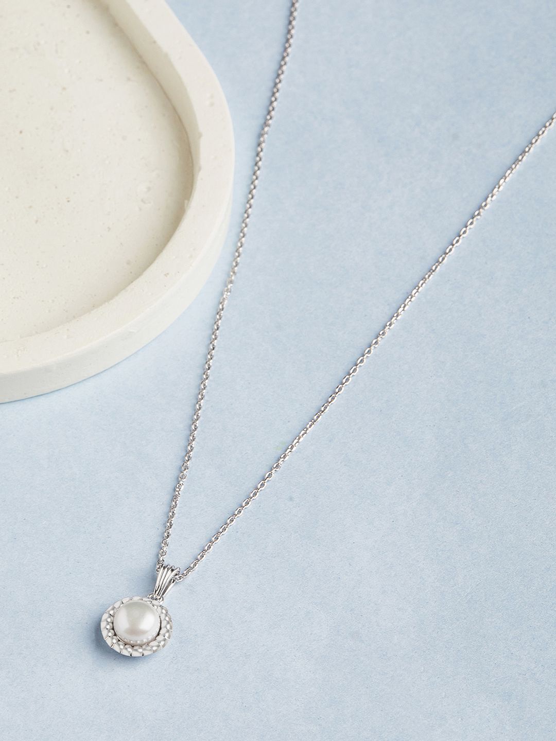 

Mia by Tanishq Chic Pearl 925 Sterling Silver-Plated Beaded Pendant & Chain