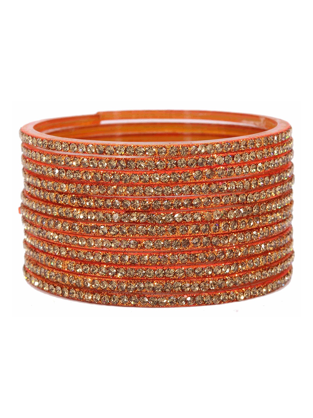

ZULKA Set Of 12 Zircon Studded Glossy Finish Glass Bangles, Red