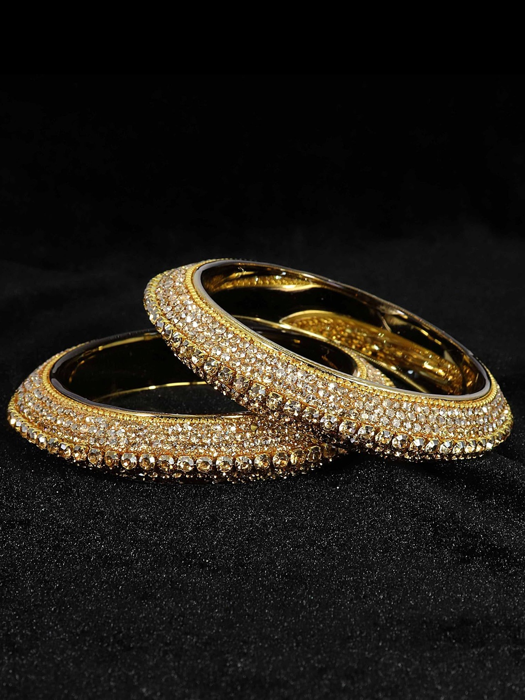 

ZULKA Set of 2 Fancy Glass Zircon Gemstone Studded Kada Bangles, Gold