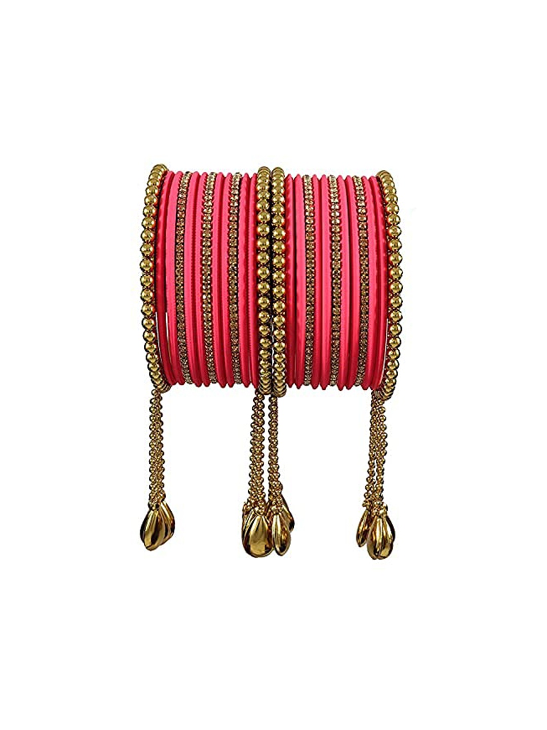 

ZULKA Set of 26 Zircon Stone Studded Latkan Bangles, Pink