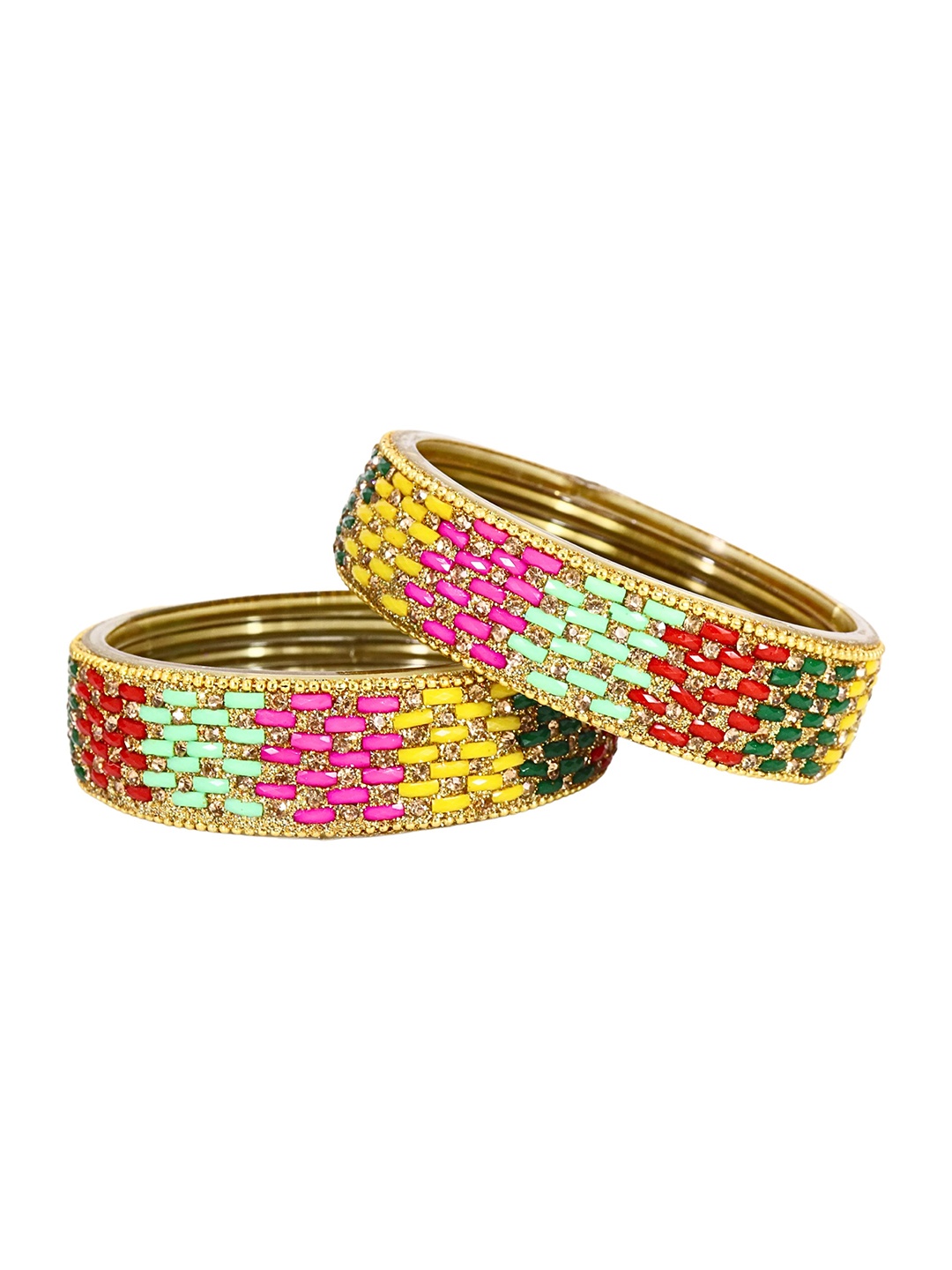 

ZULKA Set Of 2 Zircon Diamond & Beads Bangles, Gold