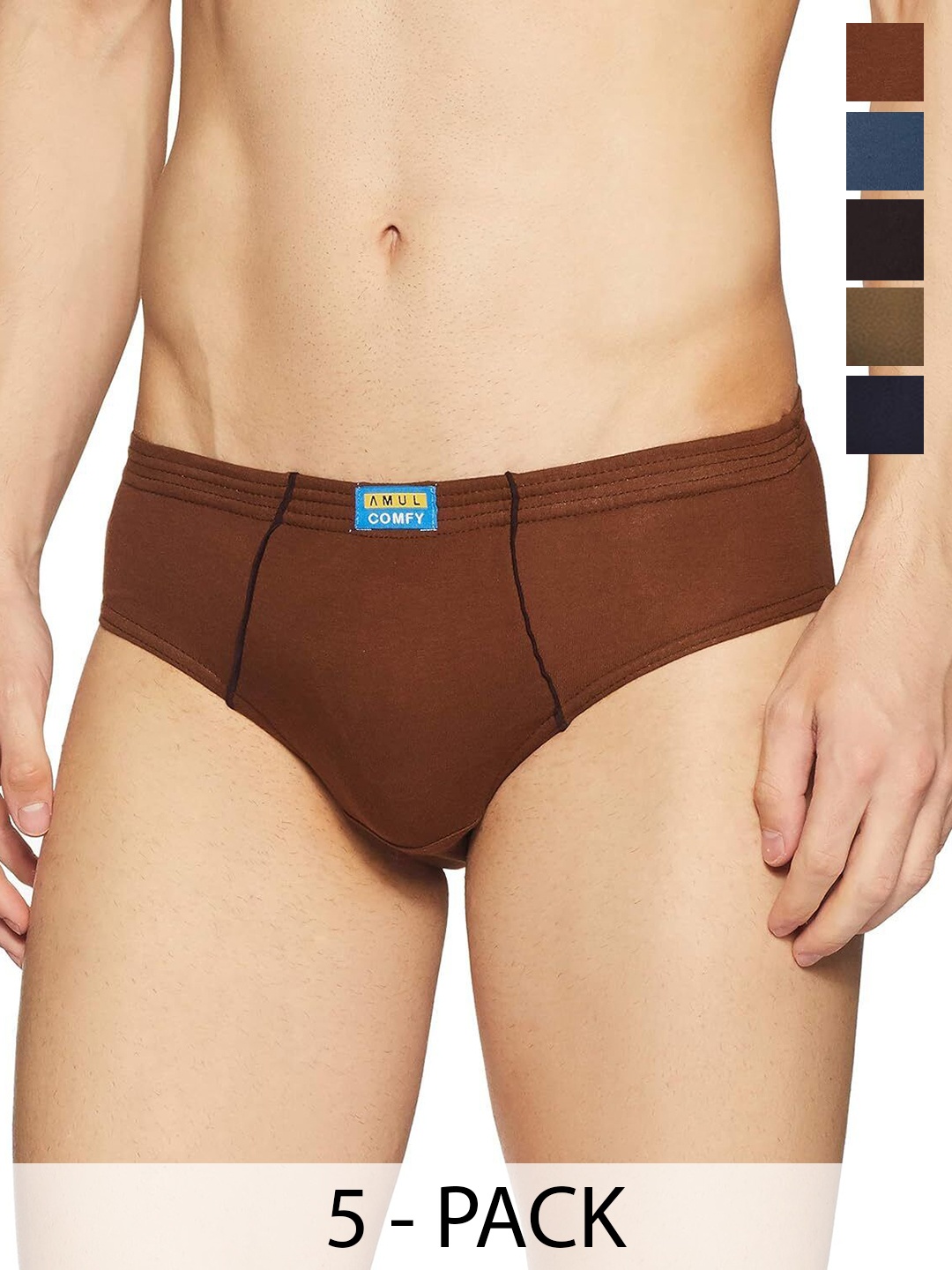 

AMUL COMFY Men Pack Of 5 Pure Combed Cotton Basic Briefs Comfy-Brief-IE-5-110, Blue