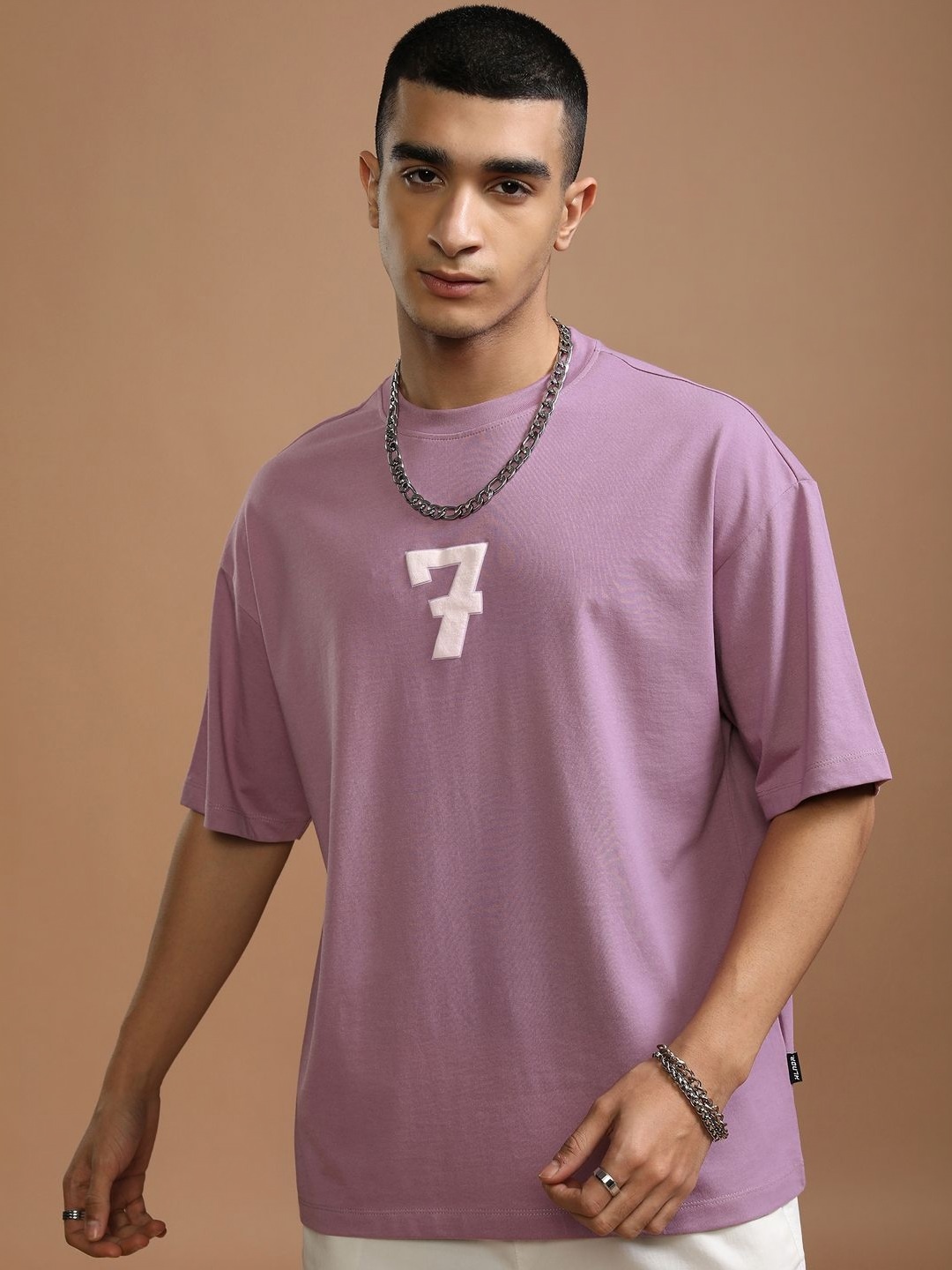 

HIGHLANDER Men Typography Printed Round Neck Cotton Oversized T-shirt, Lavender