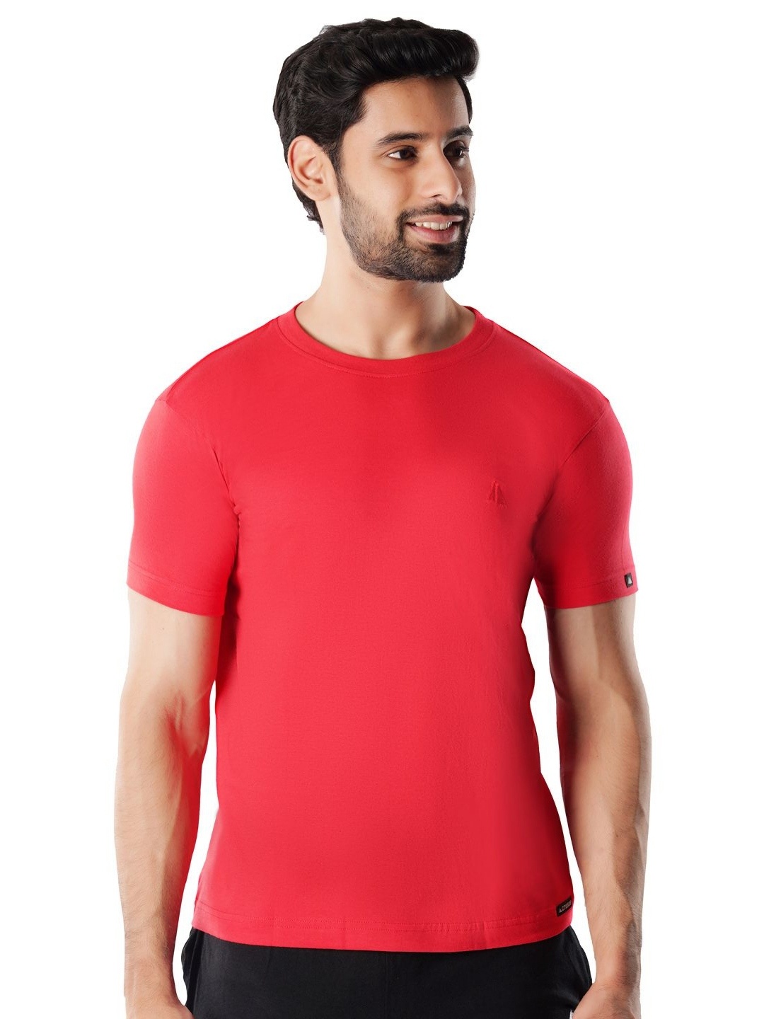 

Crusoe Men Solid Round Neck Cotton T-shirt, Coral