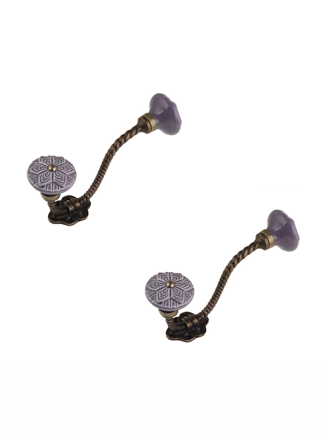

IndianShelf Purple & Gold Toned 2 Pcs Ceramic Wheel Wall Hooks
