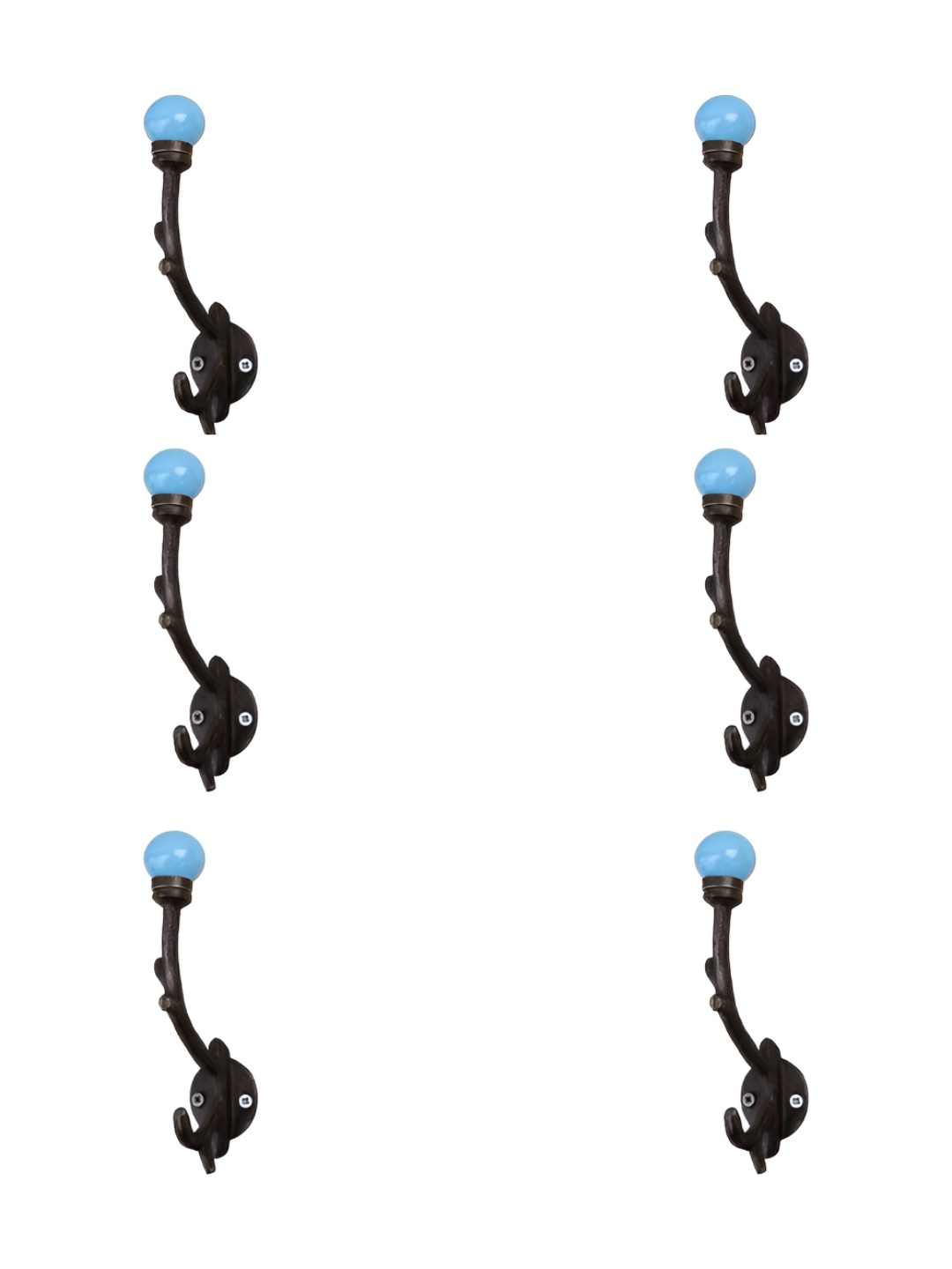 

IndianShelf Blue & Brown 6 Pieces Ceramic Wall Hooks