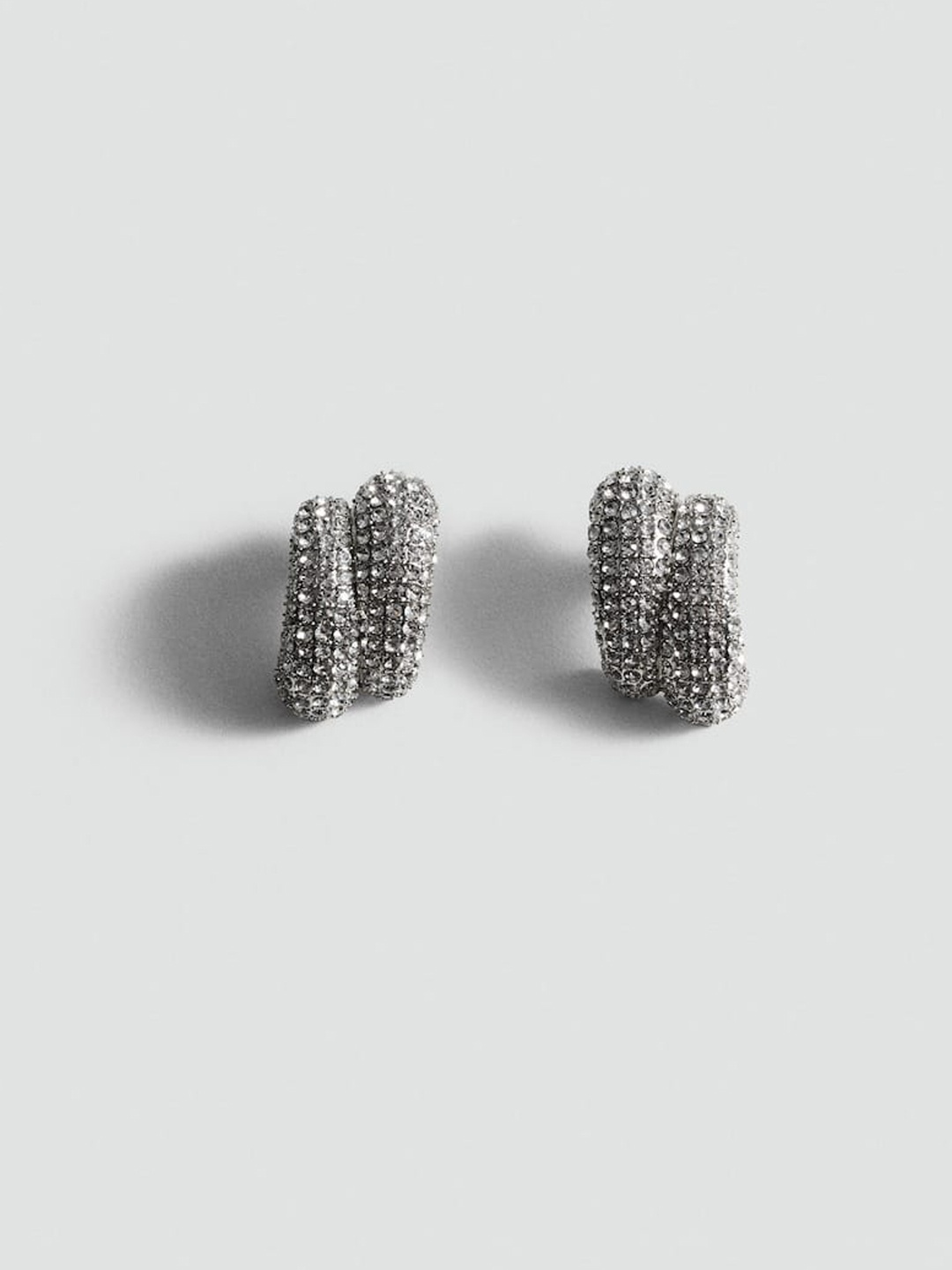 

MANGO Stone Studded Contemporary Half Hoop Earrings, Silver