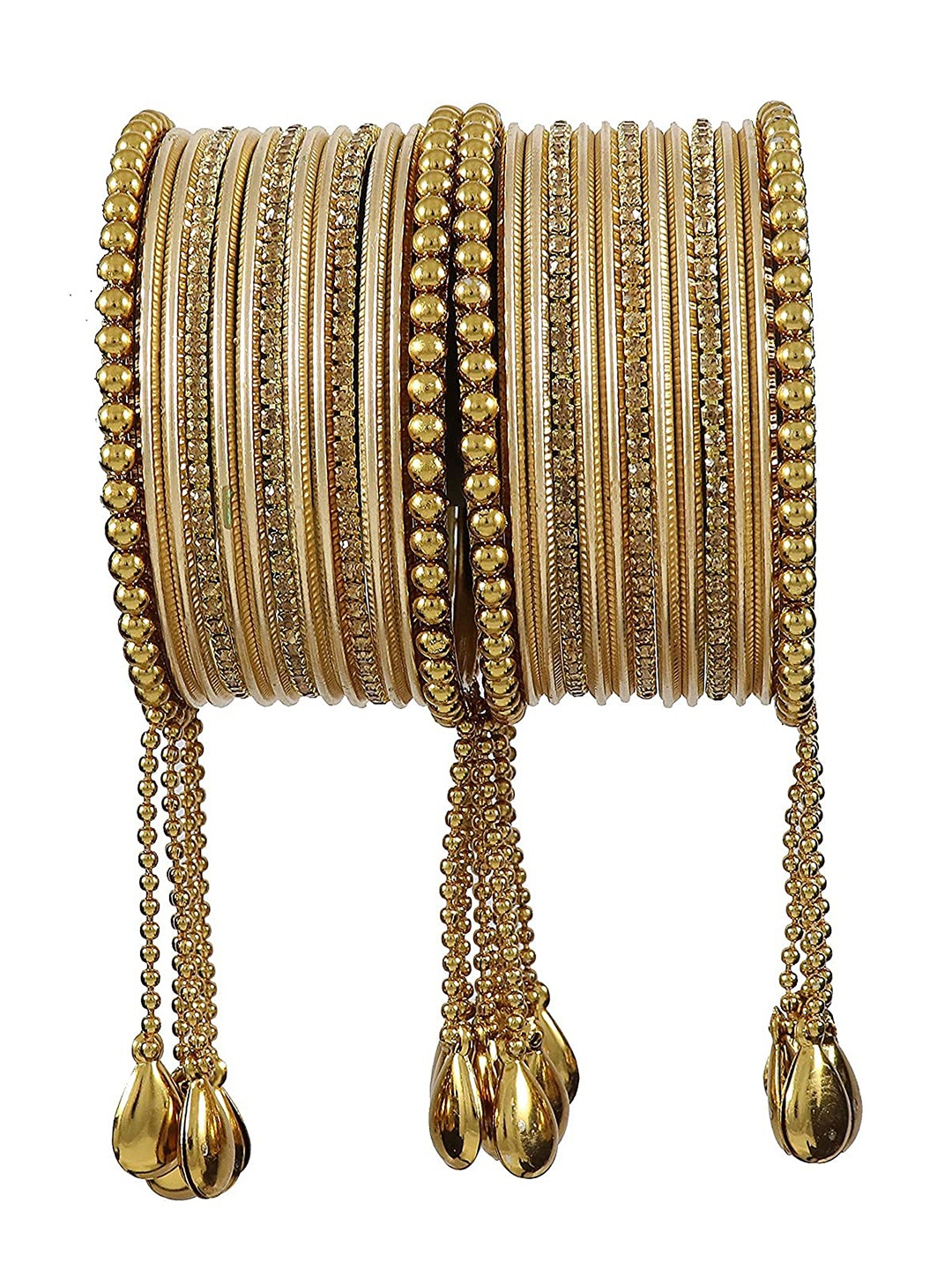 

ZULKA Set Of 26 Alloy Base Zircon Gemstone Latkan Bangle, Gold
