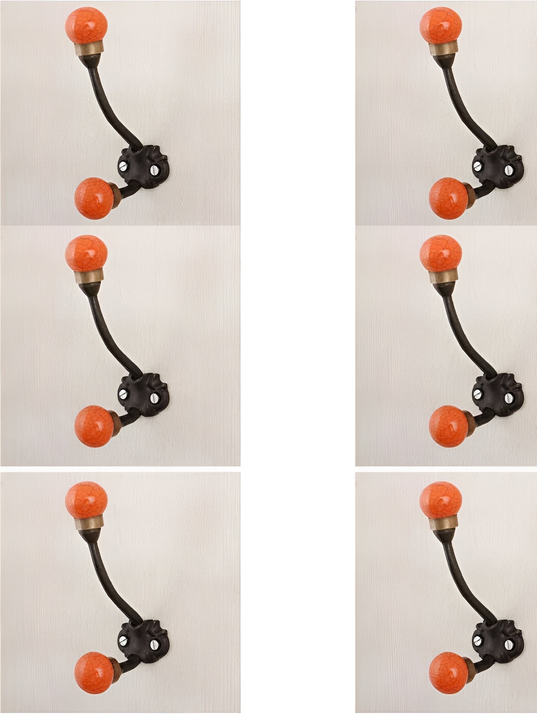 

IndianShelf Orange & Black 6 Pieces Printed Ceramic Crackle Wall Hooks