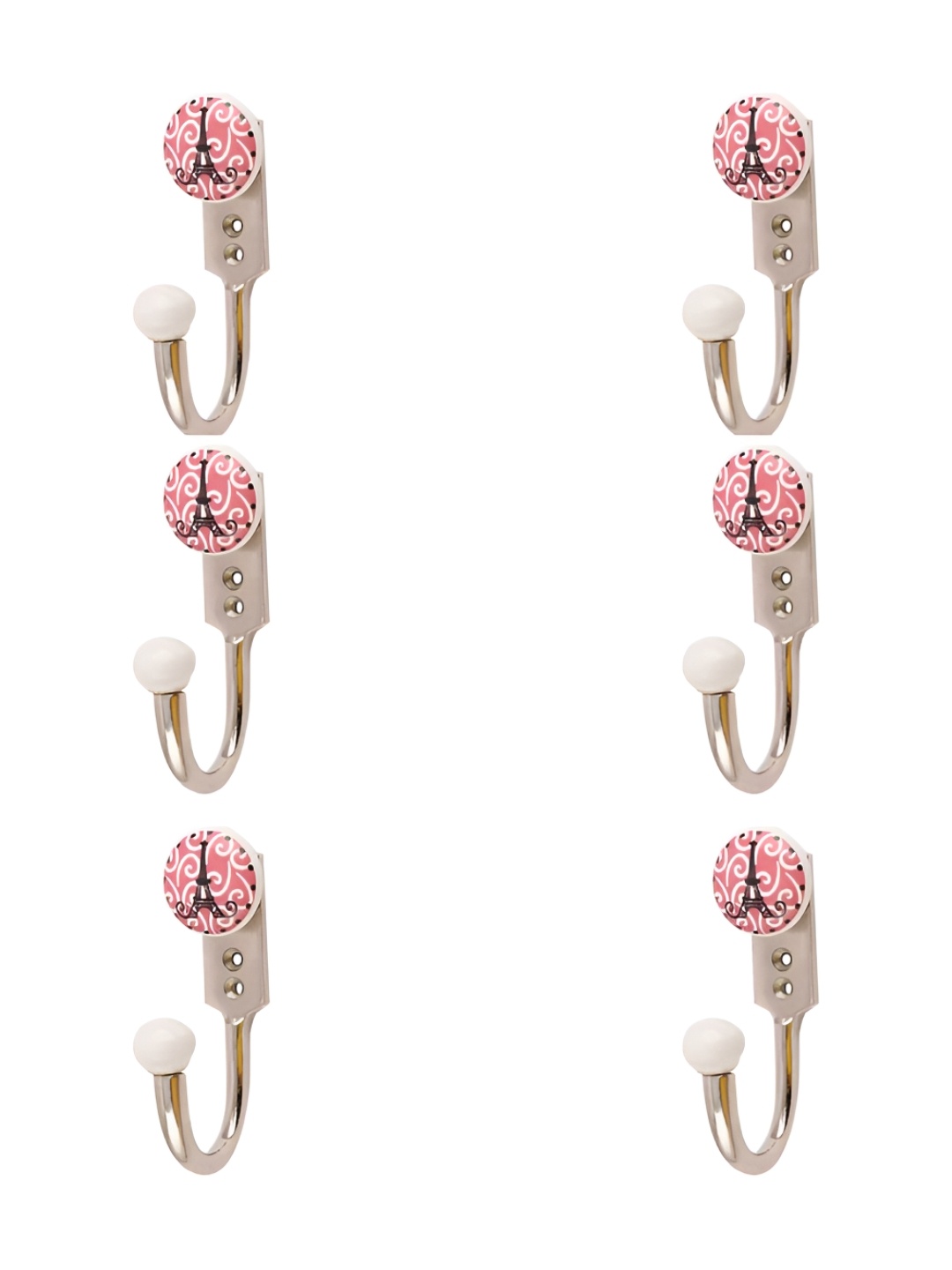 

IndianShelf Pink & White 6 Pieces Ceramic Paris Eiffel Tower Wall Hooks Cloth Hanger