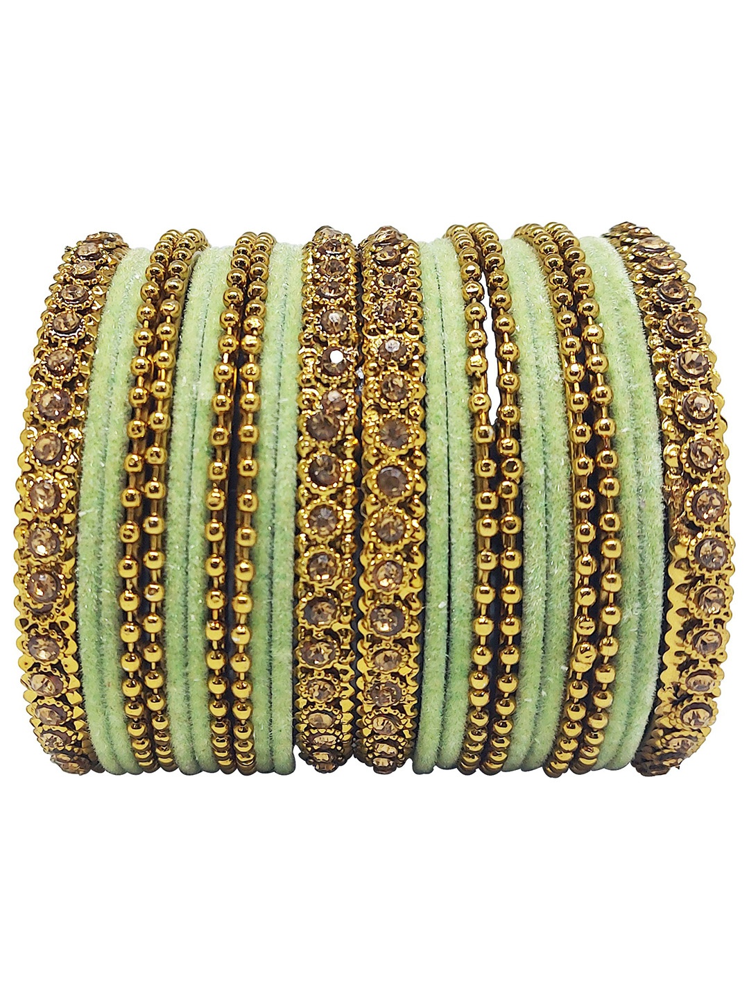 

CHRISHAN Set Of 24 Stone-Studded & Beaded Bangles, Gold