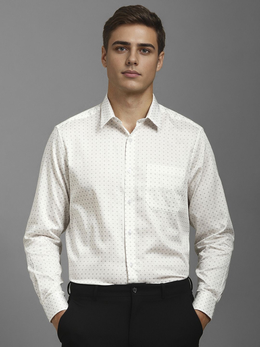 

Louis Philippe Men Classic Fit Micro Ditsy Printed Cotton Formal Shirt, White