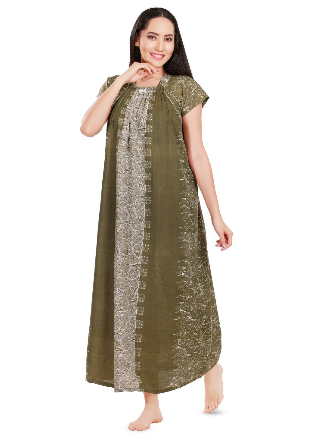 

Zionity Women Tropical Printed Maxi Nightdress, Green