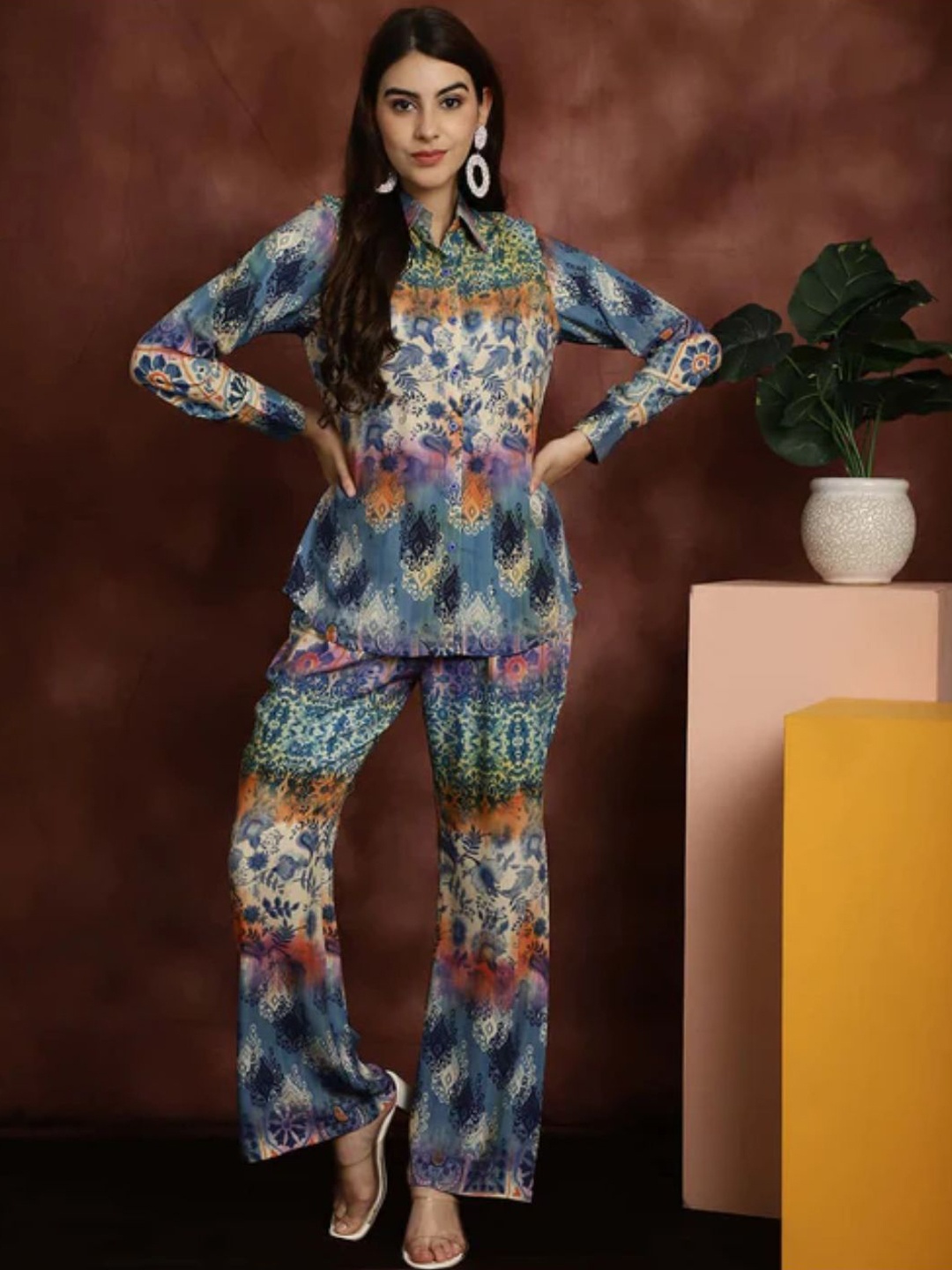 

NIJANAND TEXTILE Printed Pure Cotton Shirt & Trouser, Blue