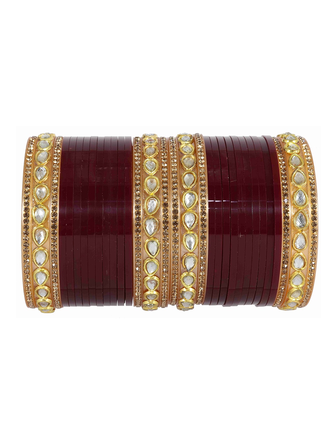 

ZULKA Set of 32 Zircon & Gemstone Studded Acrylic Chuda Bangles, Brown