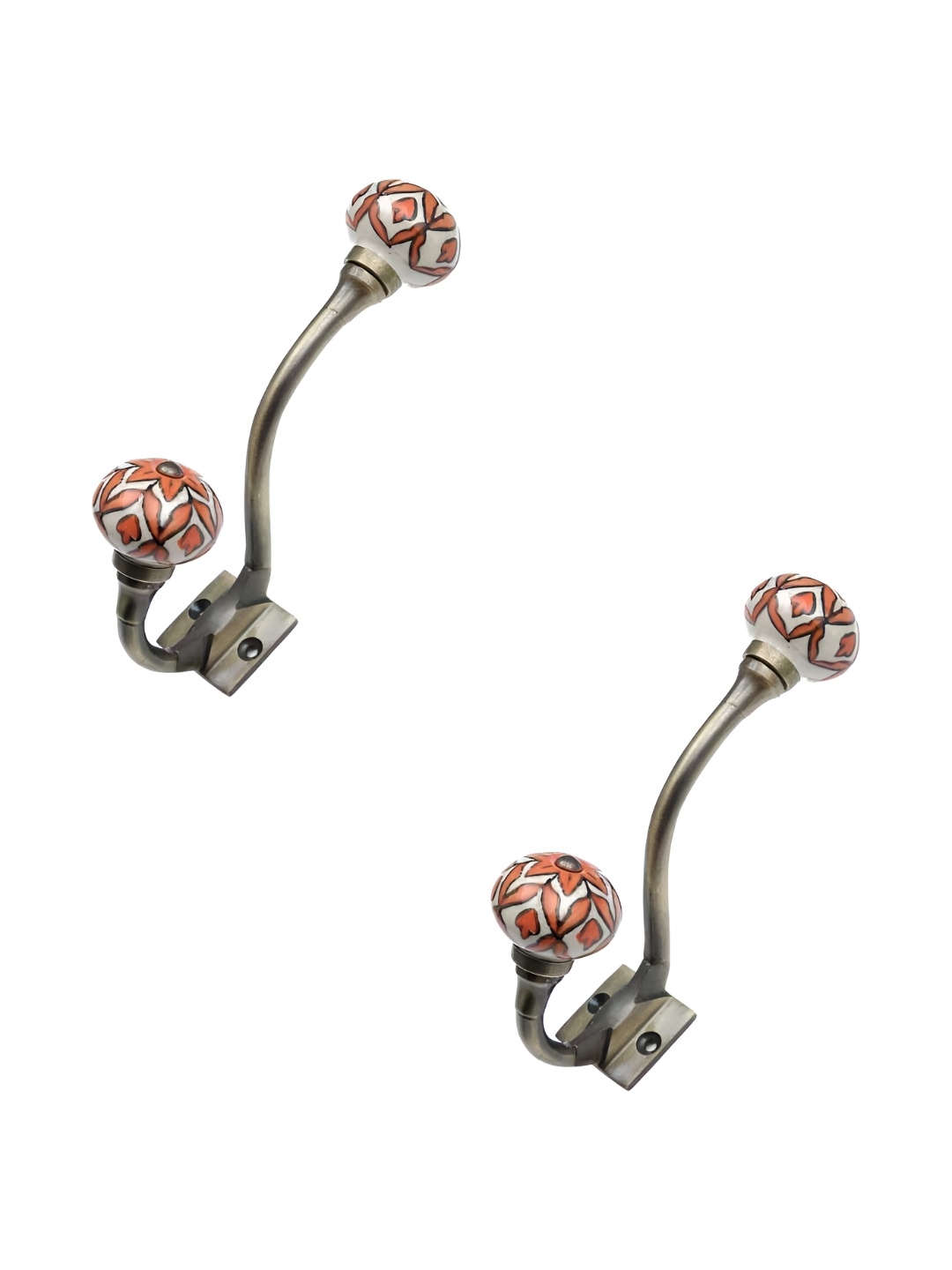 

IndianShelf Orange Coloured 2 Pieces Ceramic Floral Wall Hangers Key Hooks