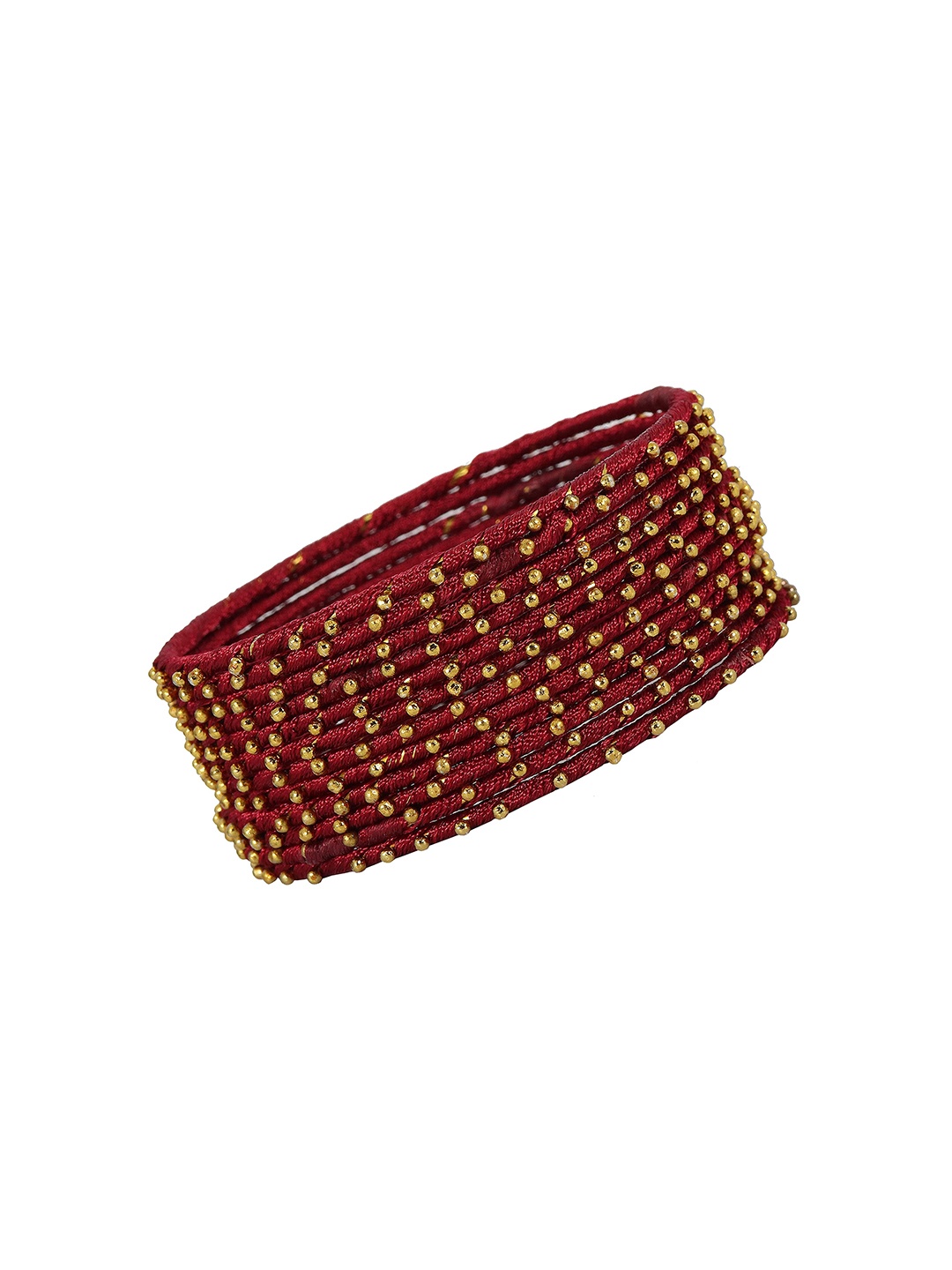 

ZULKA Set Of 12 Beaded Thread Jadau Bangles, Maroon