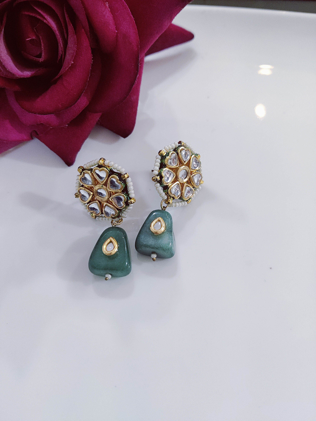 

STYLE DECO Contemporary Kundan Drop Earrings, Gold